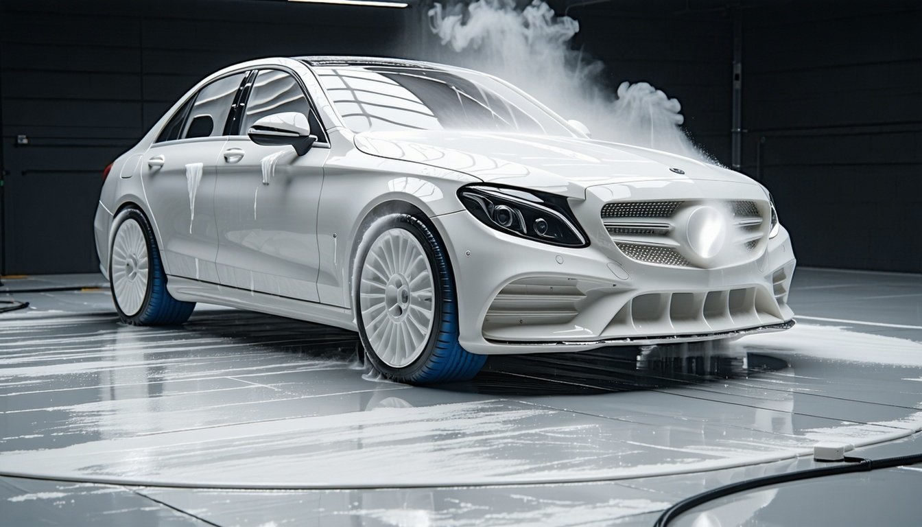 Professional applying ceramic coating to car
