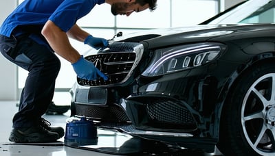 Car detailing professional working on a vehicle Car detailing professional working on a vehicle